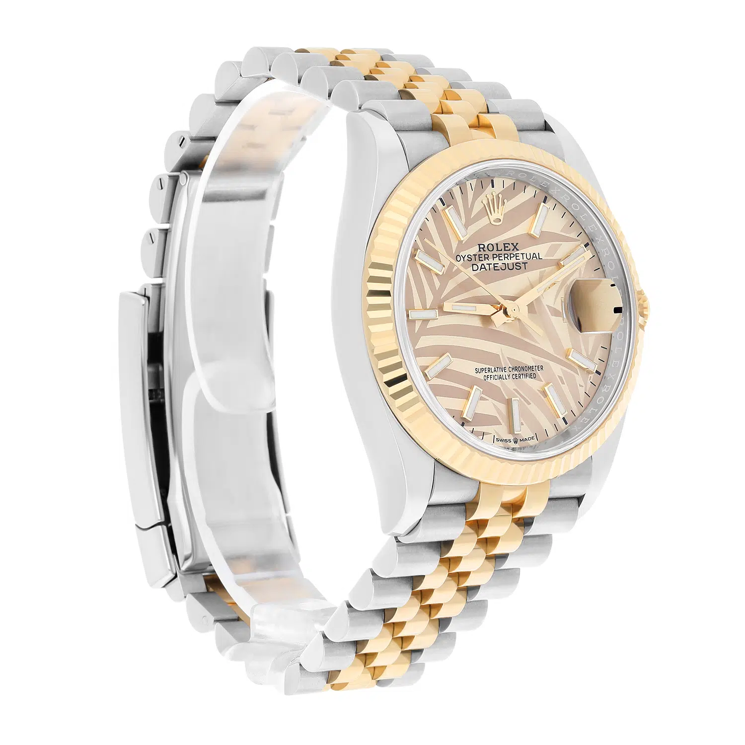Rolex Datejust 126233-0037 36mm Two-Tone Yellow Gold Fluted Bezel Palm Motif Dial – image 6