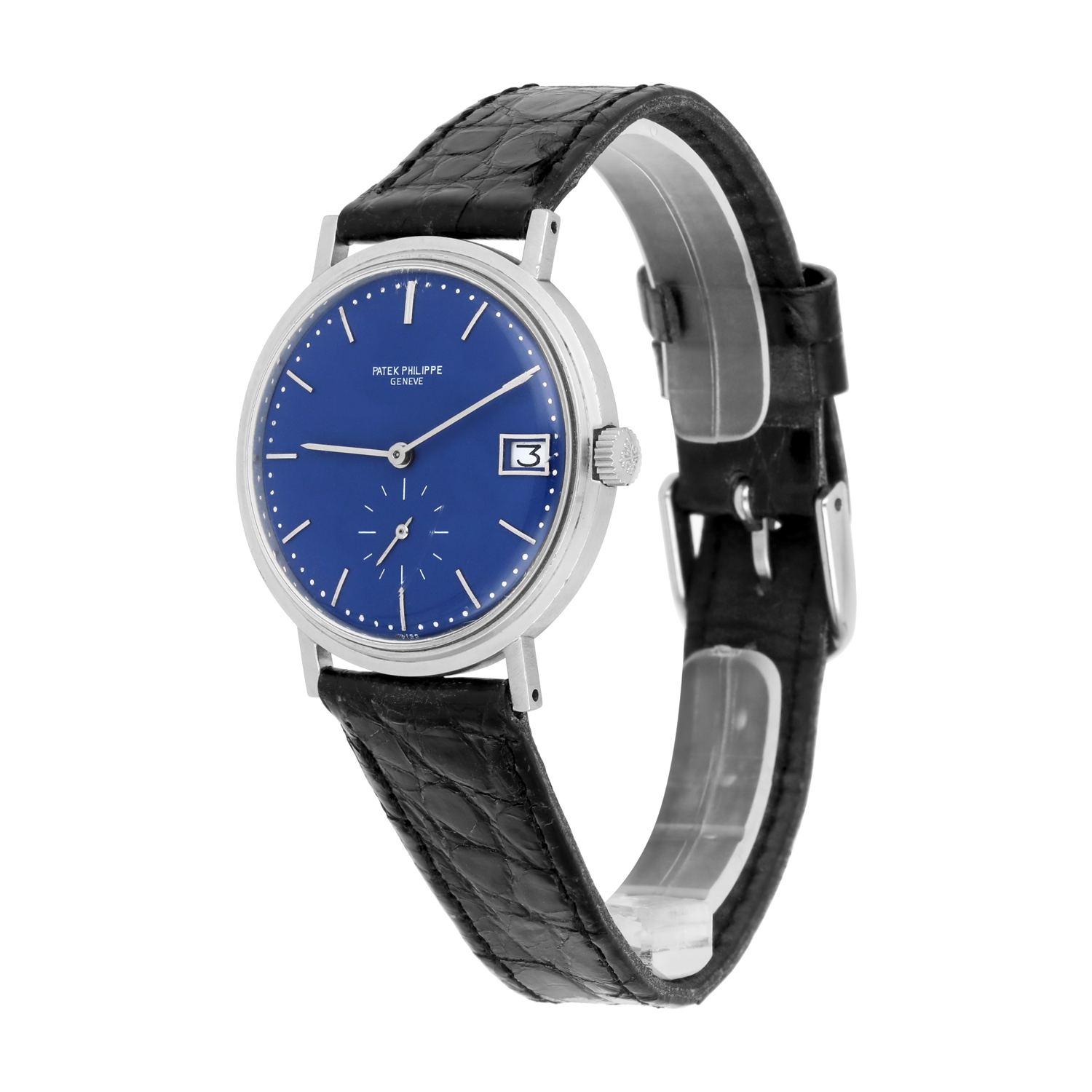 Patek Philippe Calatrava 3445G 18K White Gold Blue Dial Mens Watch