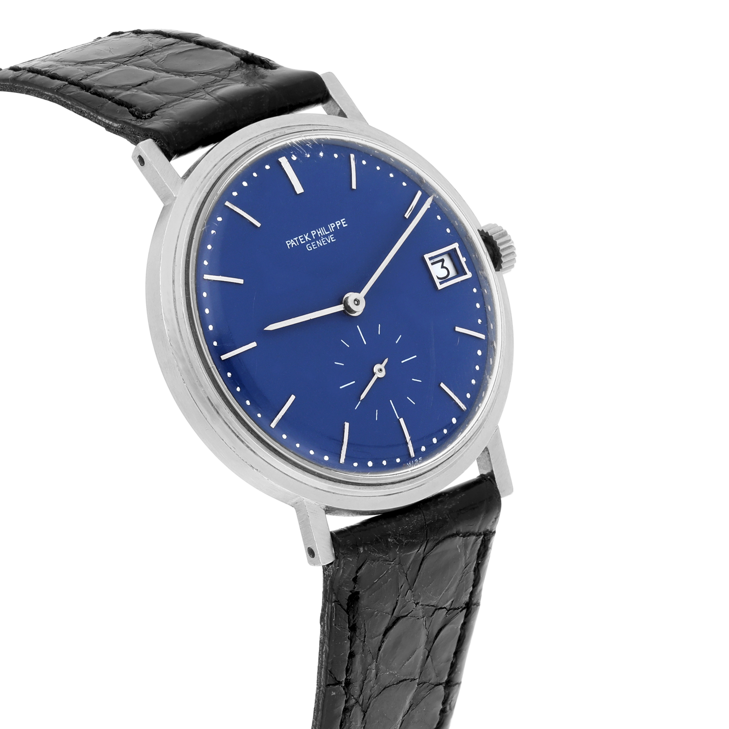 Patek Philippe Calatrava 3445G 18K White Gold Blue Dial Mens Watch