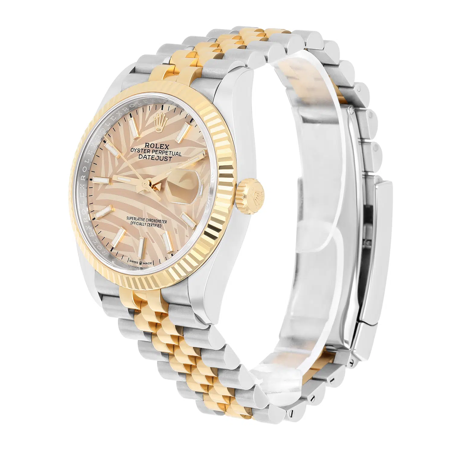 Rolex Datejust 126233-0037 36mm Two-Tone Yellow Gold Fluted Bezel Palm Motif Dial – image 4