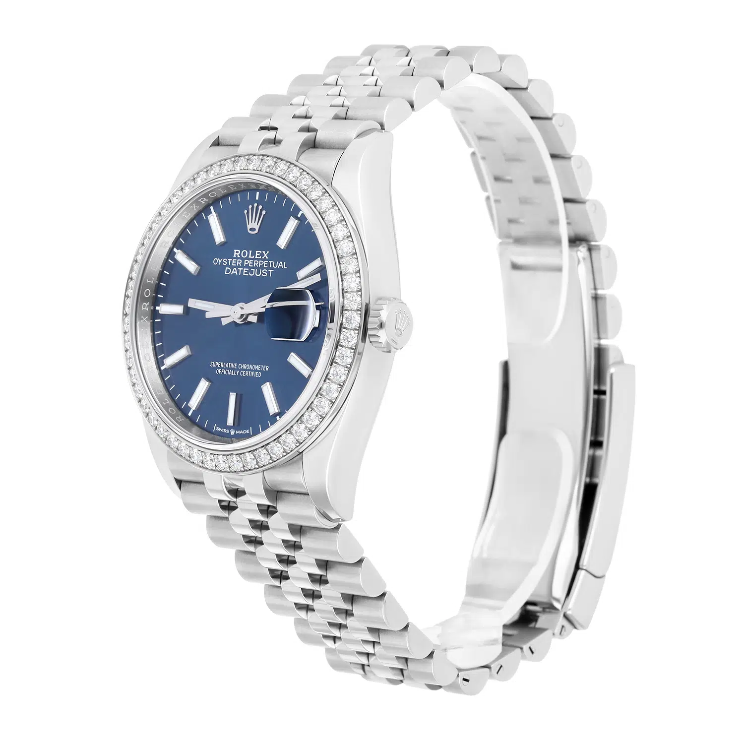 Rolex Datejust 36mm Steel Jubilee Blue Index Dial Diamond Bezel 126284RBR – image 4