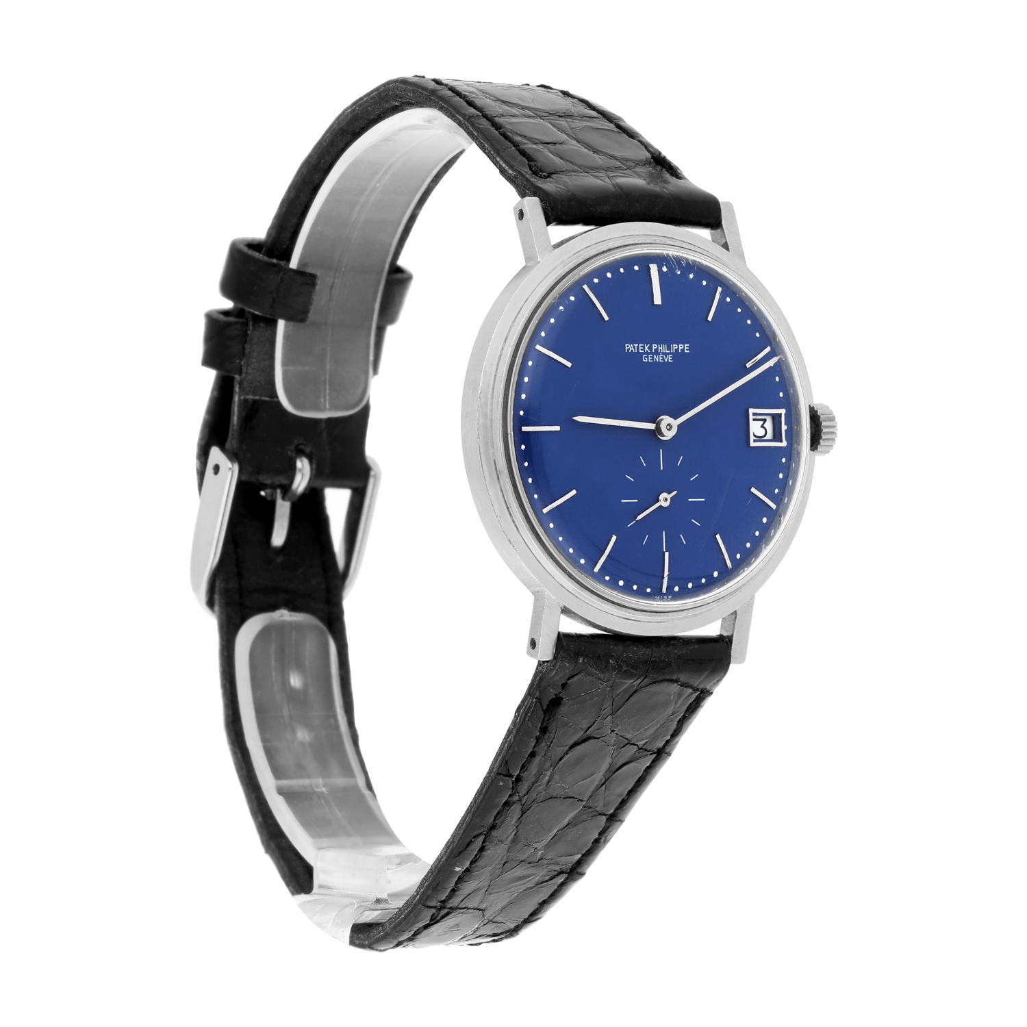 Patek Philippe Calatrava 3445G 18K White Gold Blue Dial Mens Watch