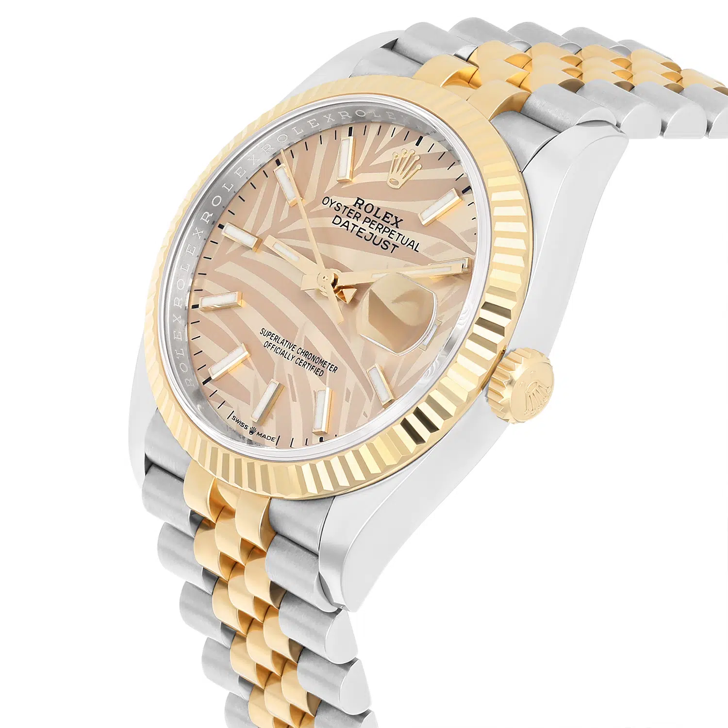 Rolex Datejust 126233-0037 36mm Two-Tone Yellow Gold Fluted Bezel Palm Motif Dial – image 3