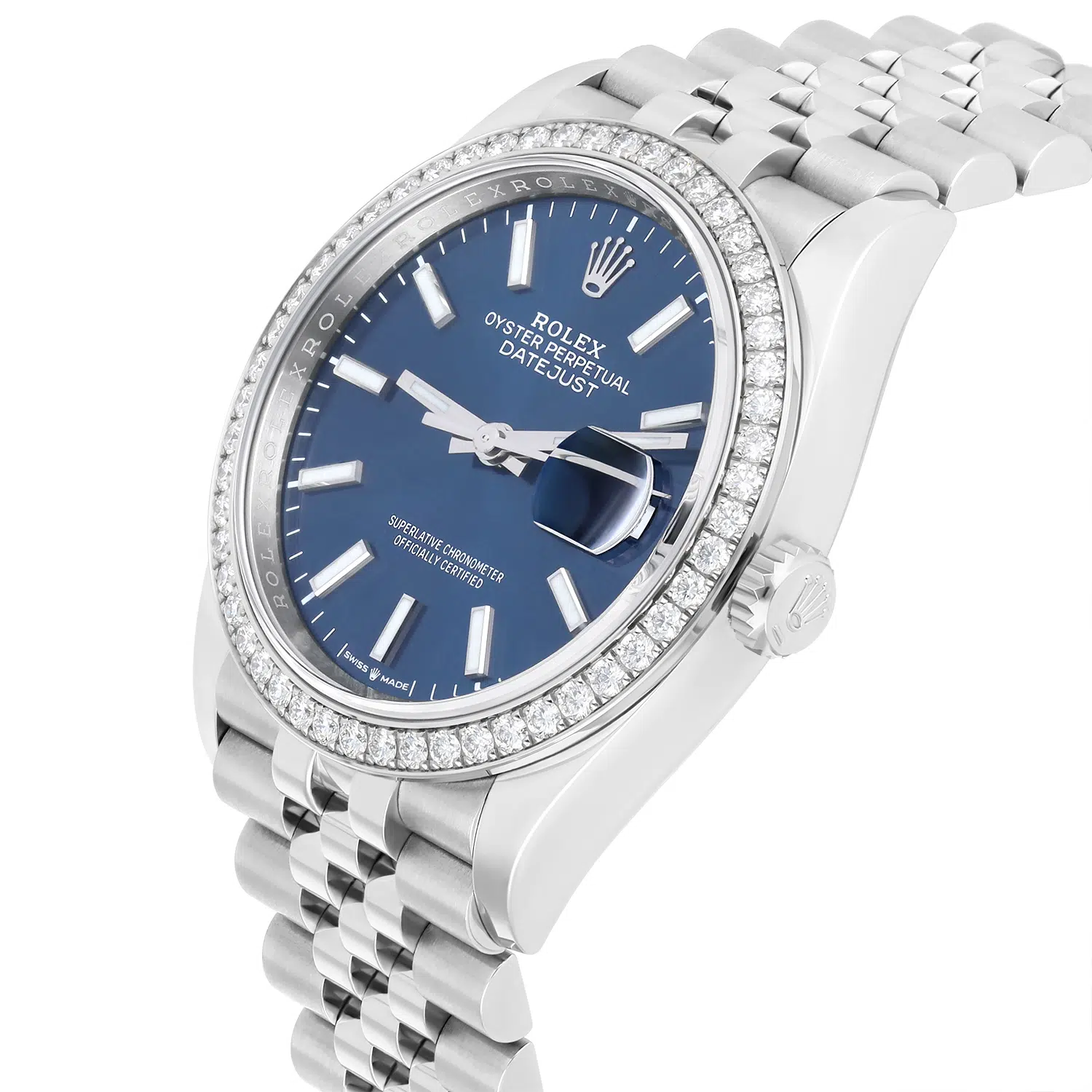 Rolex Datejust 36mm Steel Jubilee Blue Index Dial Diamond Bezel 126284RBR – image 3