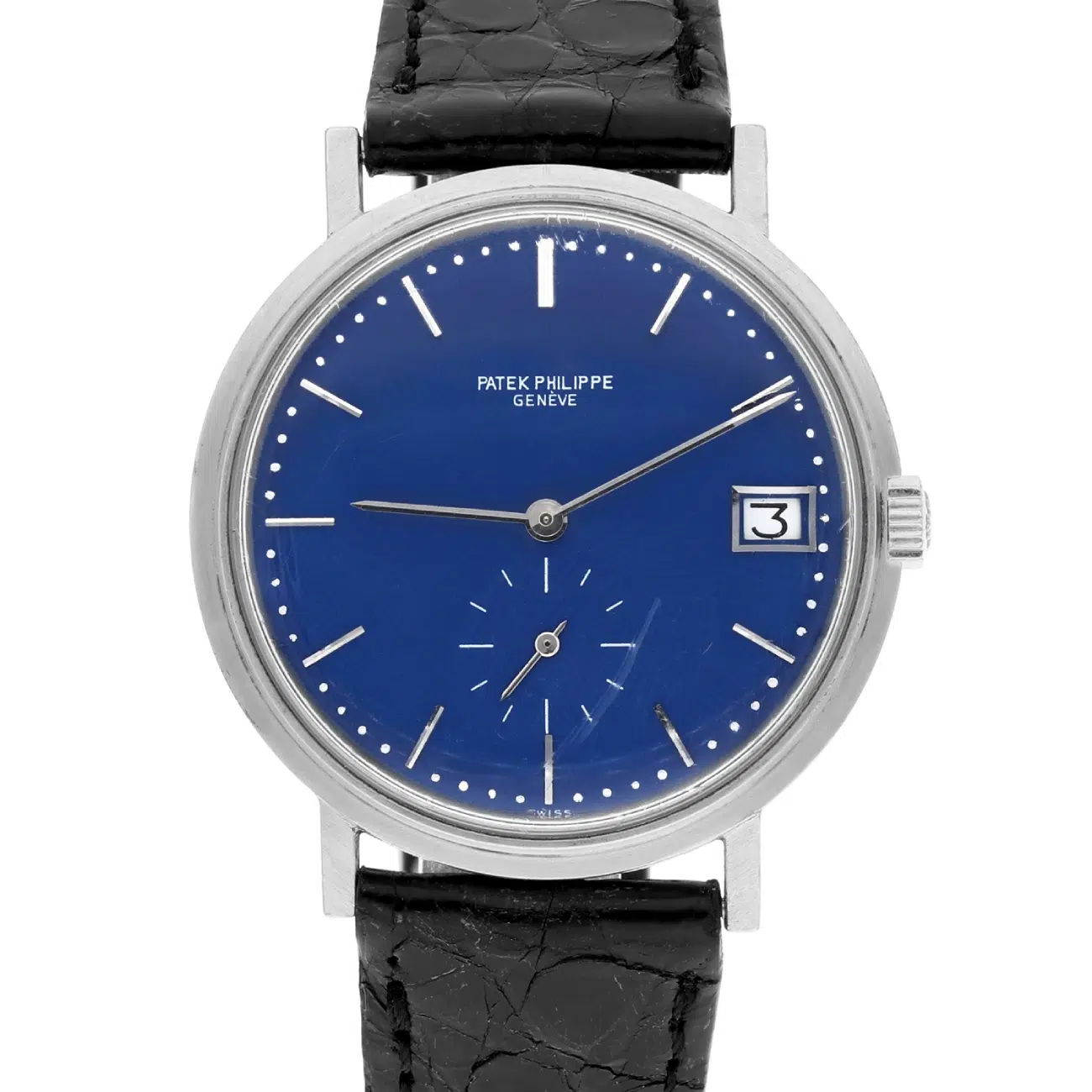 Patek Philippe Calatrava 3445G 18K White Gold Rare Blue Sigma Dial Mens Watch