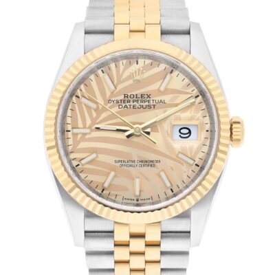 Rolex 126233 Datejust 36mm Two-Tone Yellow Gold Fluted Bezel Palm Motif Dial