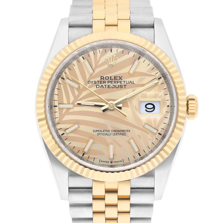 Rolex 126233 Datejust 36mm Two-Tone Yellow Gold Fluted Bezel Palm Motif Dial