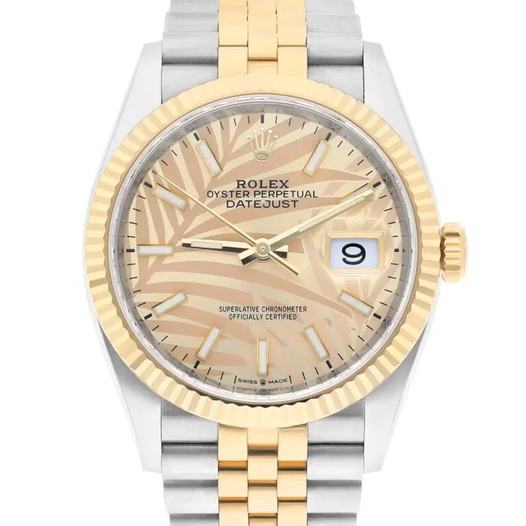 Rolex 126233 Datejust 36mm Two-Tone Yellow Gold Fluted Bezel Palm Motif Dial