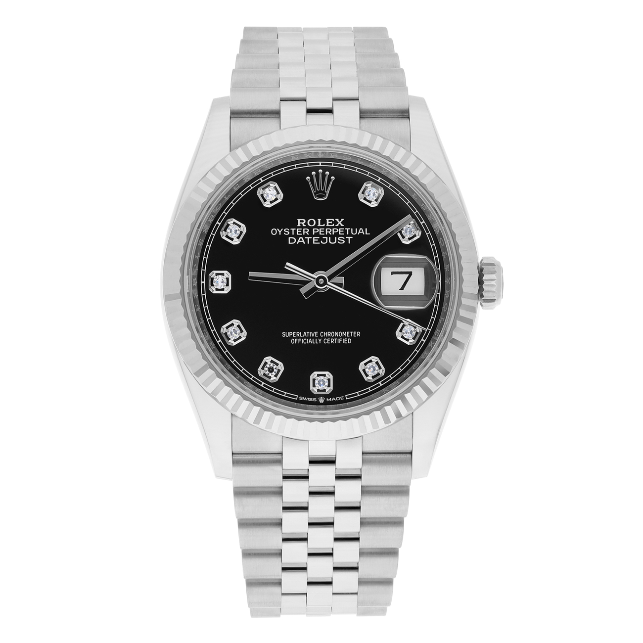 Rolex Datejust 126234 Steel 36mm Black Diamond Dial Jubilee Bracelet Box/Papers