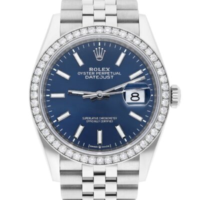 Rolex Datejust 36mm Steel Jubilee Blue Index Dial Diamond Bezel 126284RBR