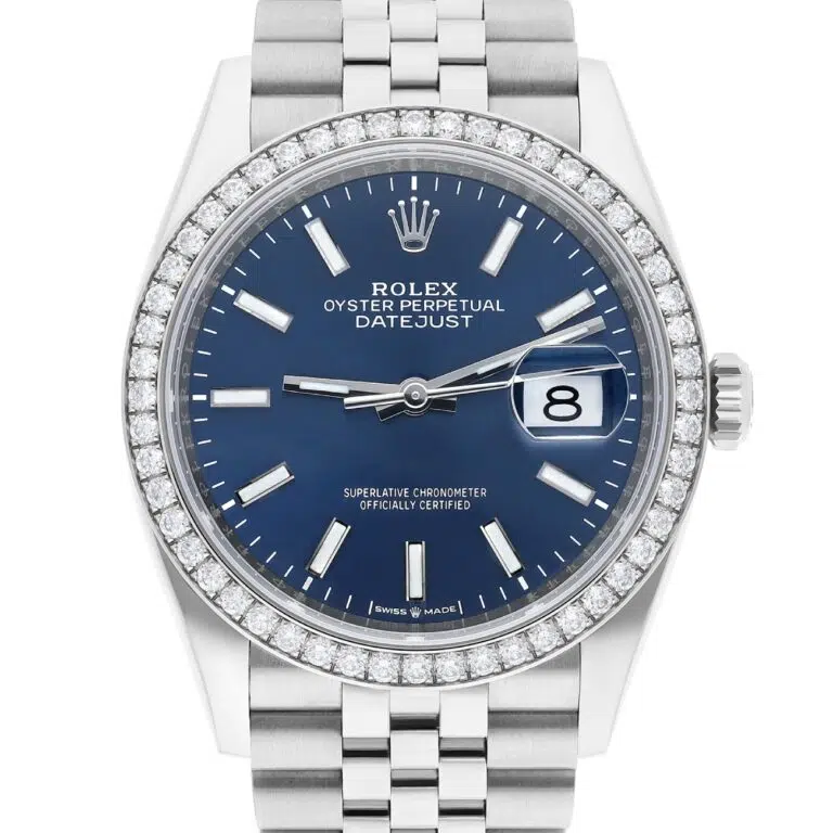Rolex Datejust 36mm Steel Jubilee Blue Index Dial Diamond Bezel 126284RBR