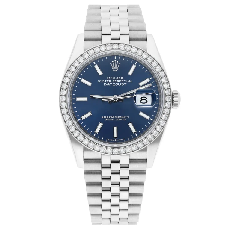 Rolex Datejust 36mm Steel Jubilee Blue Index Dial Diamond Bezel 126284RBR