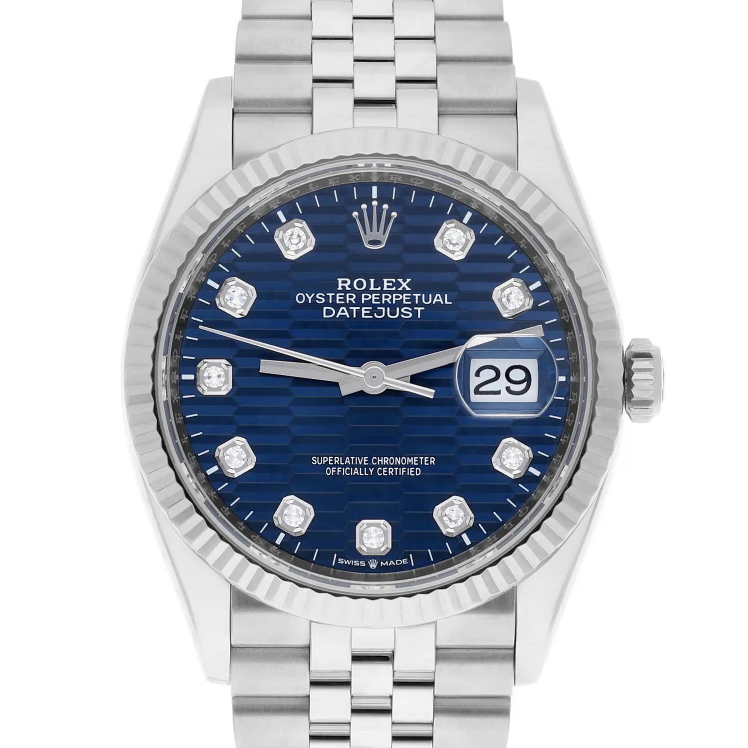 Rolex Datejust 126234 36mm Bright Blue Motif Diamond Dial, Fluted Bezel, Jubilee Bracelet  2023 – image 2