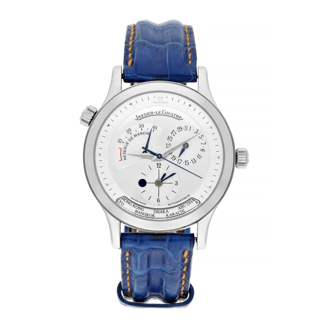 Jaeger Le Coultre 38mm Stainless Steel Blue Leather Band 142.8.92