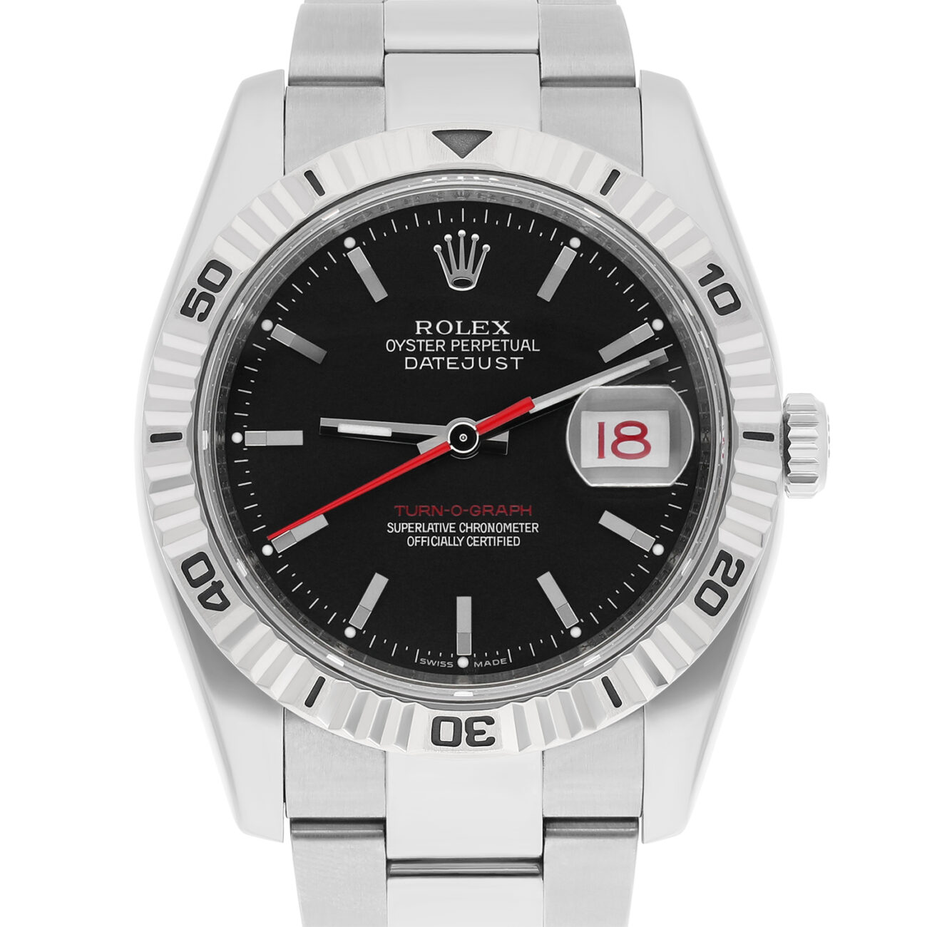Rolex Datejust Turn-O-Graph 36mm Black Dial Fluted Bezel Oyster 116264 B/P 2005
