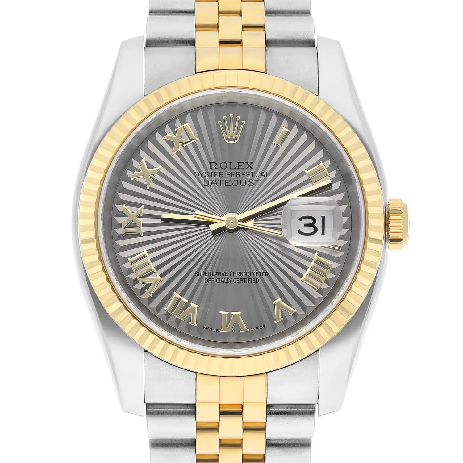 Rolex Datejust 36 Gold/Steel 116233 Silver Sunbeam Rare Dial Jubilee Box Papers – image 2