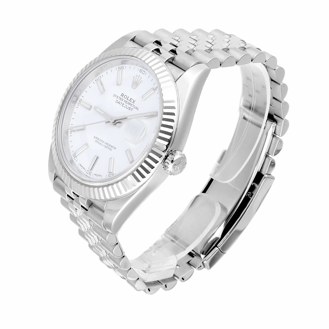 Rolex Datejust 41mm 126334 18k White Gold Fluted Bezel Stainless Steel Jubilee White Dial 2017
