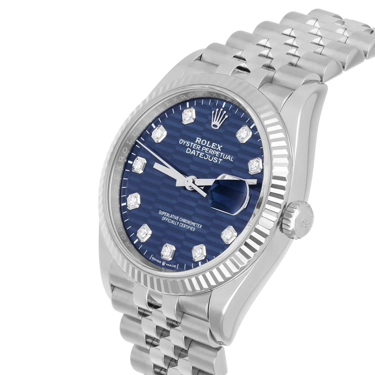 Rolex Datejust 126234 36mm Bright Blue Motif Diamond Dial, Fluted Bezel, Jubilee Bracelet  2023 – image 3