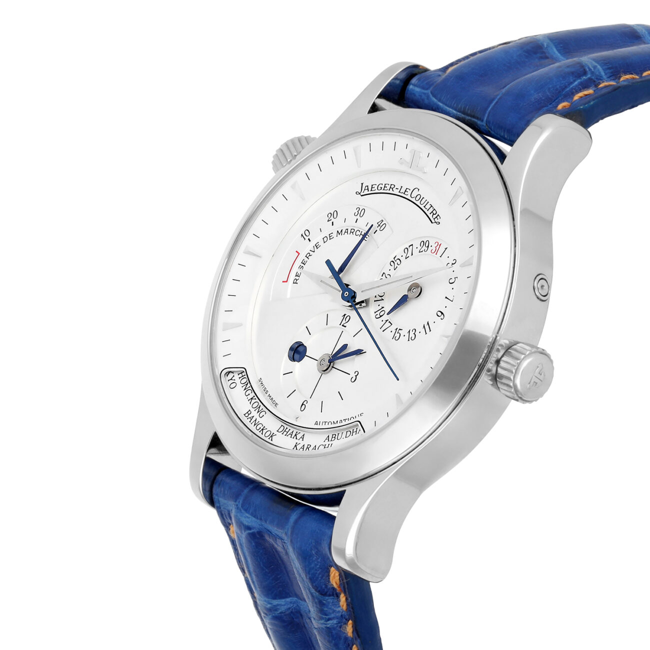 Jaeger Le Coultre 38mm Stainless Steel Blue Leather Band 142.8.92