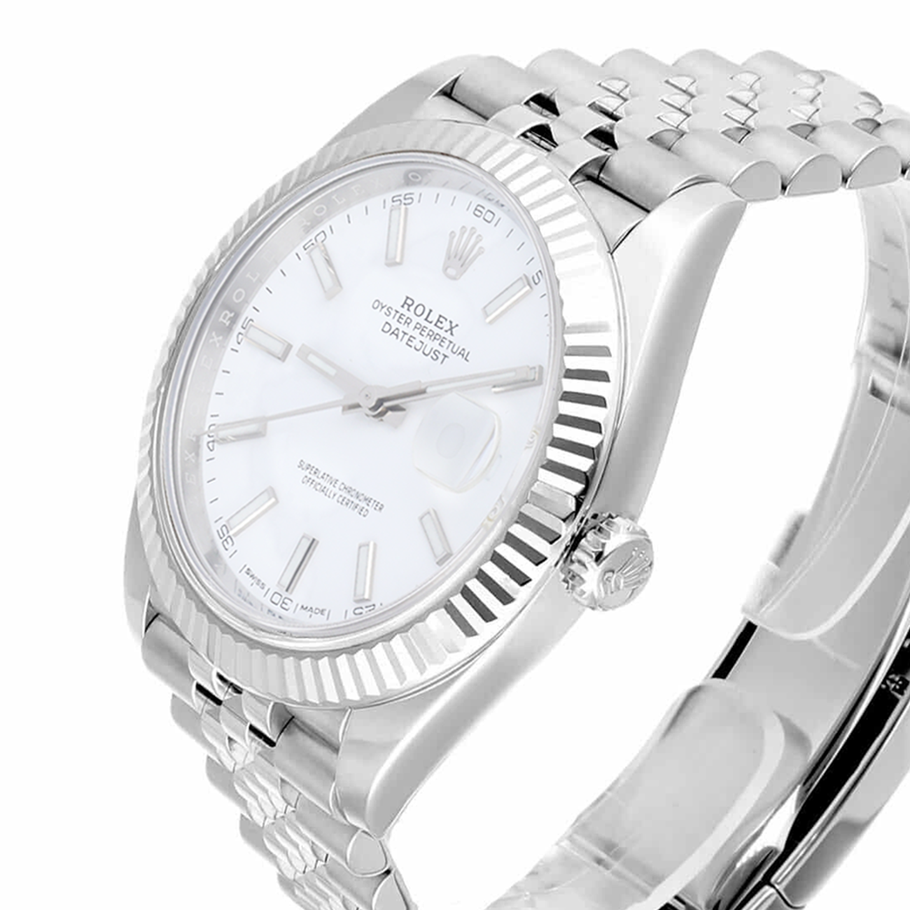 Rolex Datejust 41mm 126334 18k White Gold Fluted Bezel Stainless Steel Jubilee White Dial 2017