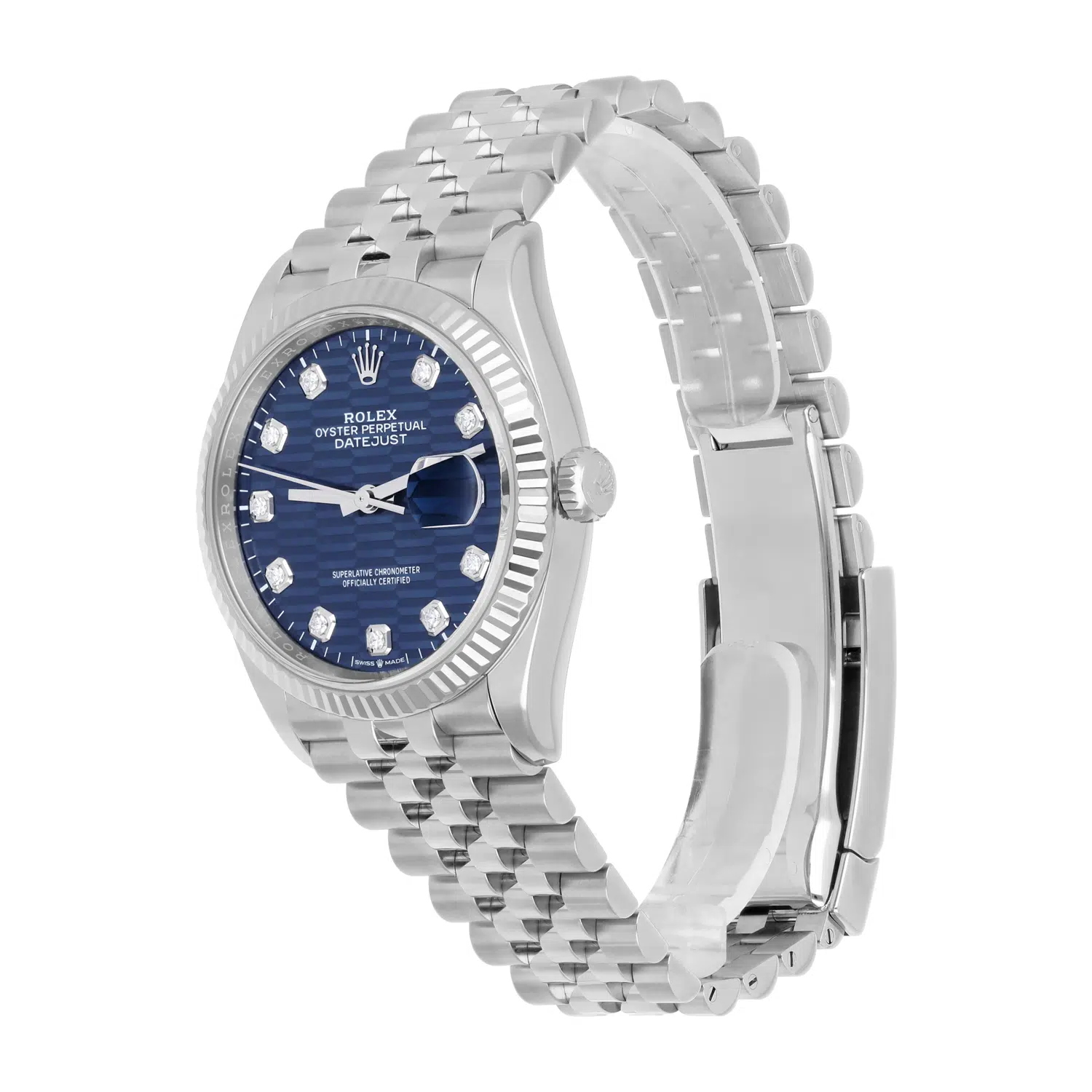 Rolex Datejust 126234 36mm Bright Blue Motif Diamond Dial, Fluted Bezel, Jubilee Bracelet  2023 – image 4