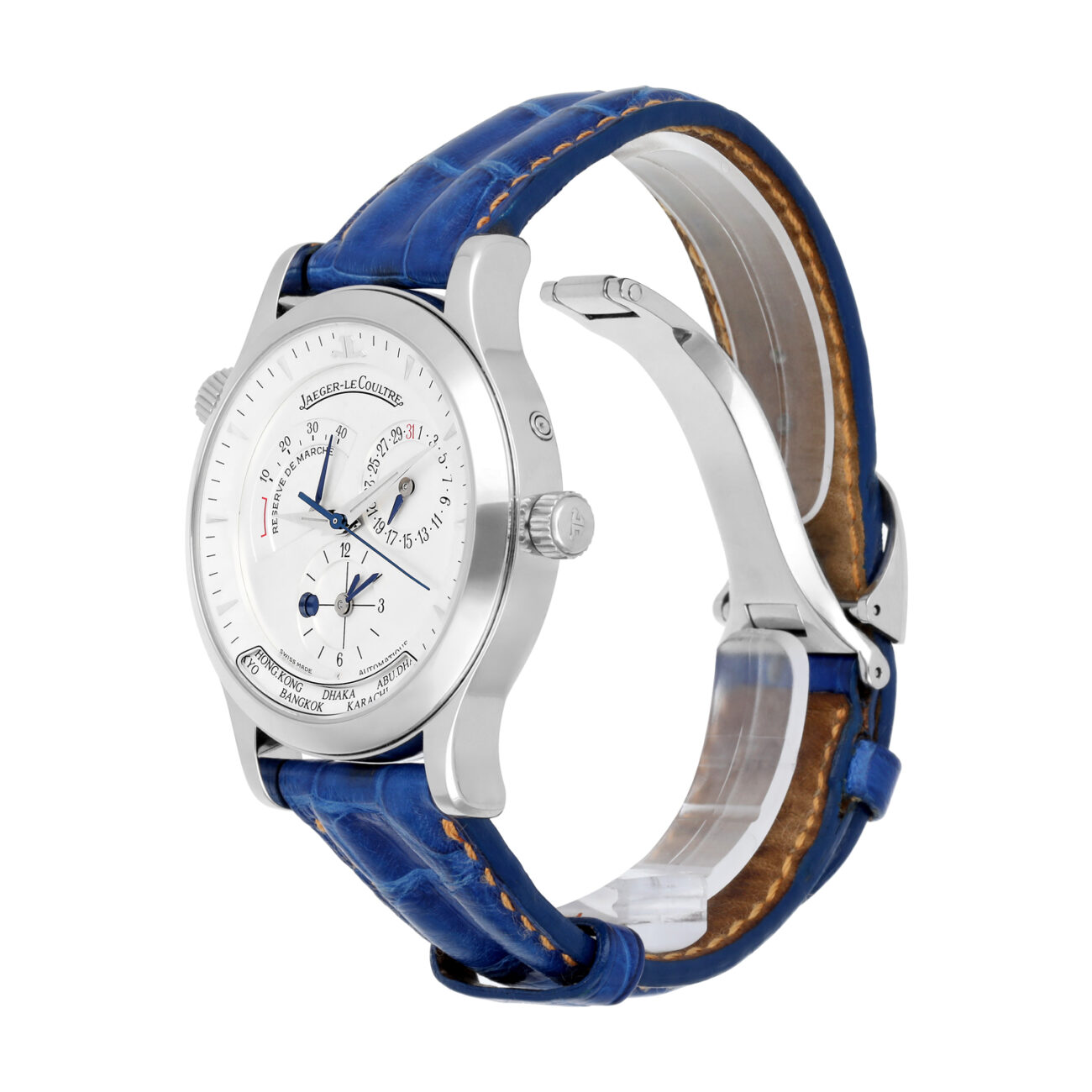 Jaeger Le Coultre 38mm Stainless Steel Blue Leather Band 142.8.92