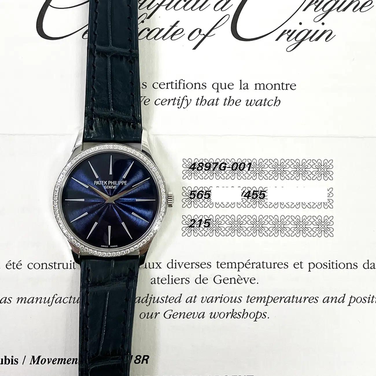 Patek Philippe Calatrava 4897G-001 Diamond Blue Dial Ladies White Gold Watch – image 2
