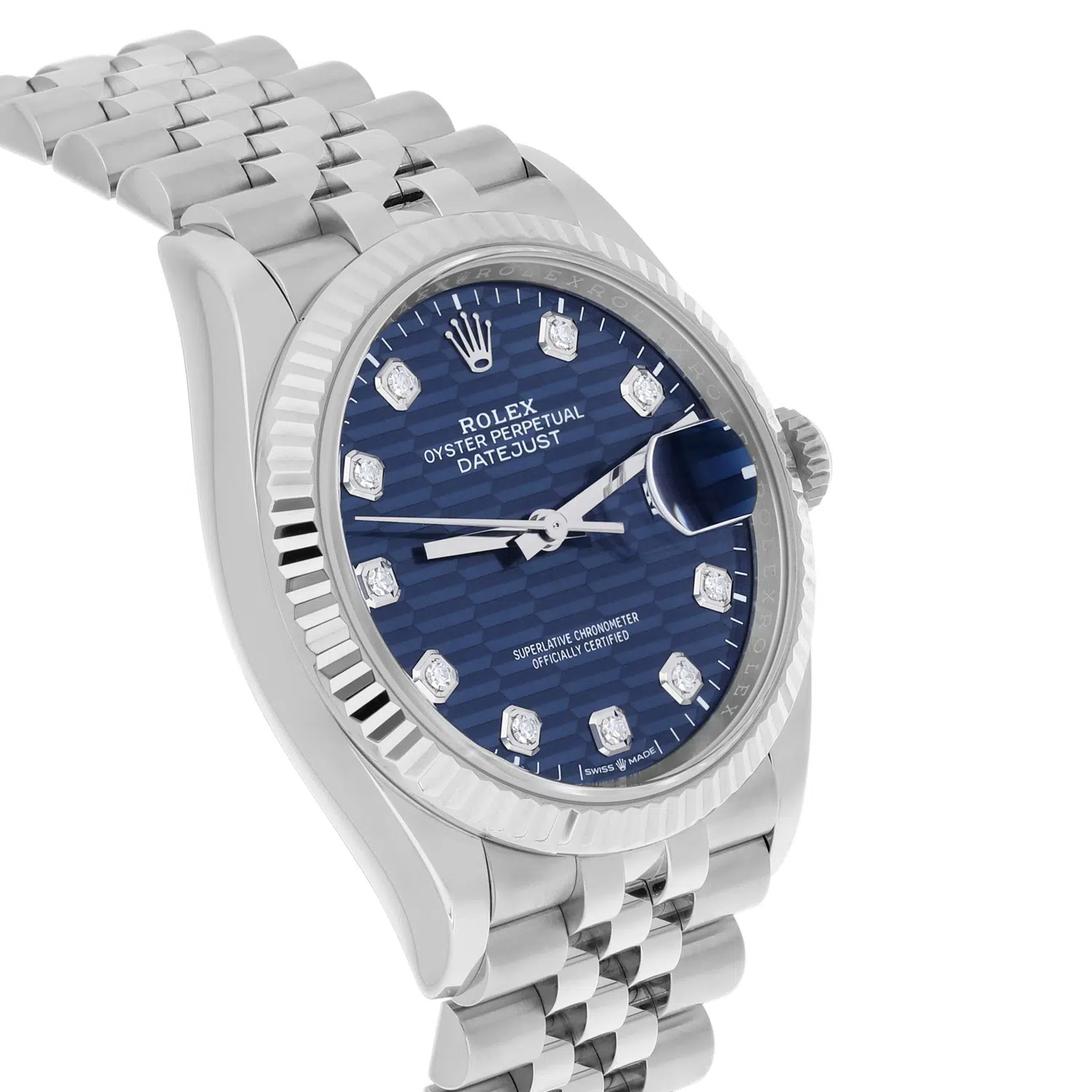 Rolex Datejust 126234 36mm Bright Blue Motif Diamond Dial, Fluted Bezel, Jubilee Bracelet  2023 – image 5