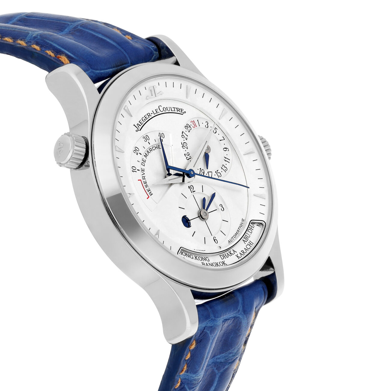 Jaeger Le Coultre 38mm Stainless Steel Blue Leather Band 142.8.92