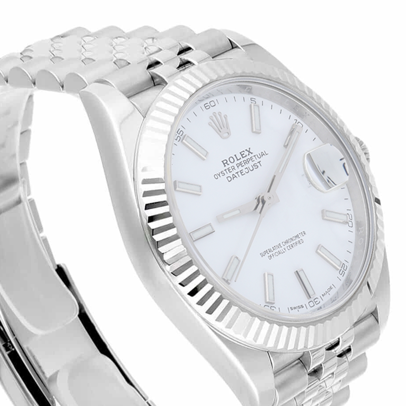 Rolex Datejust 41mm 126334 18k White Gold Fluted Bezel Stainless Steel Jubilee White Dial 2017