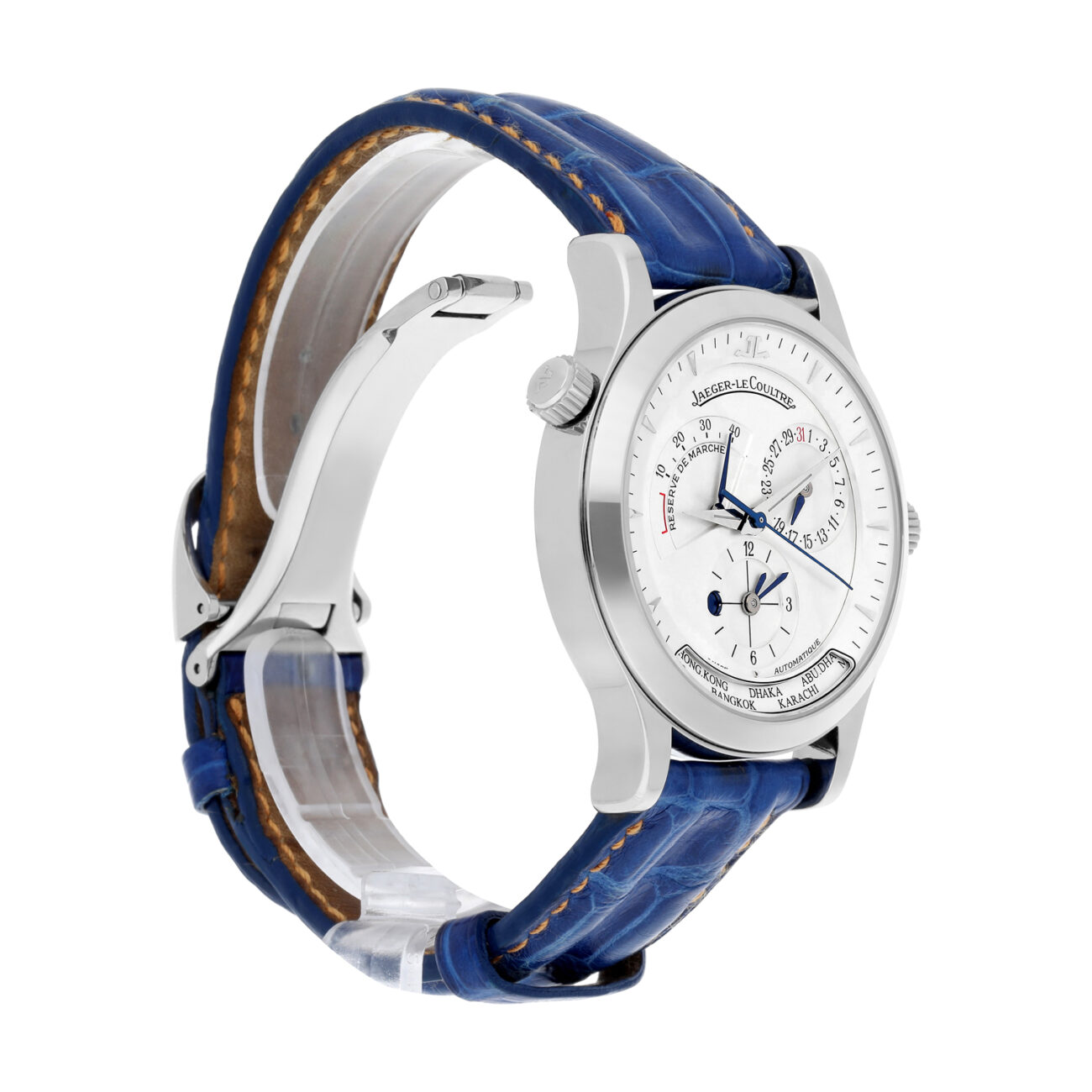 Jaeger Le Coultre 38mm Stainless Steel Blue Leather Band 142.8.92