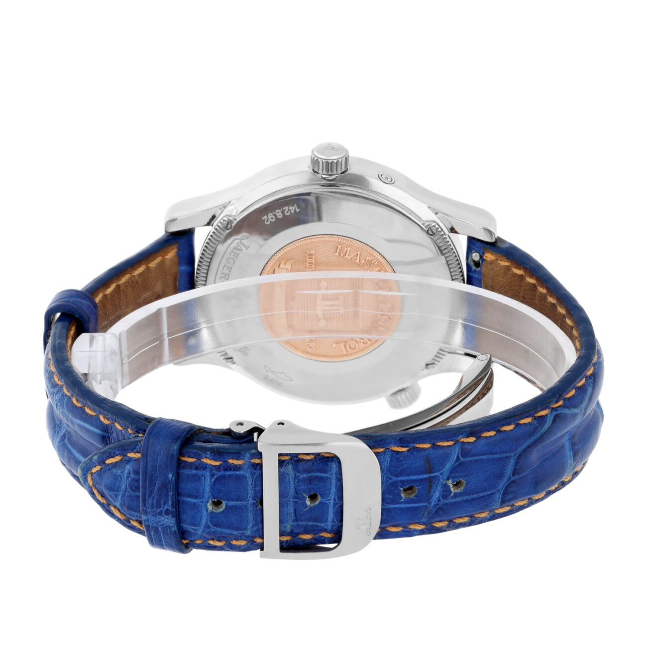 Jaeger Le Coultre 38mm Stainless Steel Blue Leather Band 142.8.92