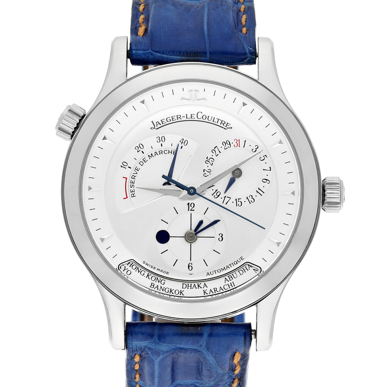 Jaeger Le Coultre 38mm Stainless Steel Blue Leather Band 142.8.92