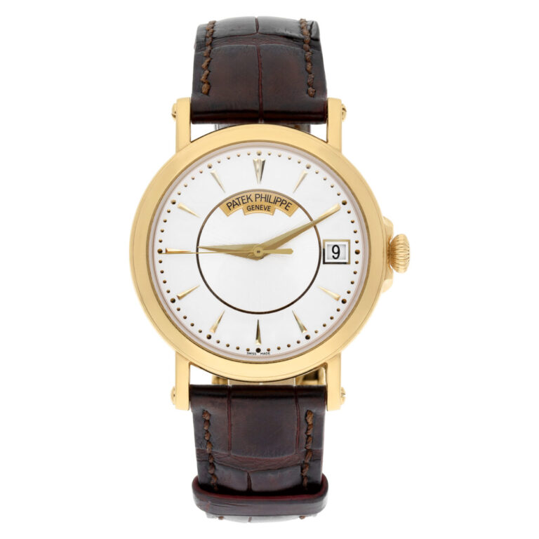 Patek Philippe Calatrava 5153J-001 yellow gold watch, white dial leather strap