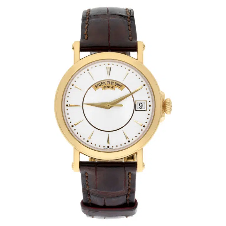 Patek Philippe 38mm Calatrava 5153j-001 Yellow Gold White Dial Leather Strap