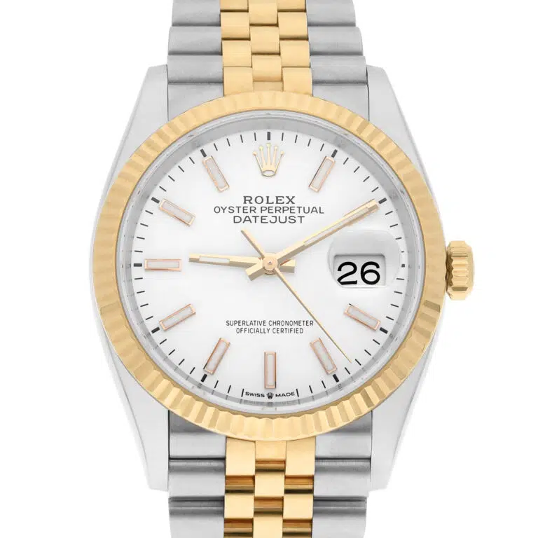 Rolex Datejust 36 18K Yellow Gold Fluted Bezel White Index Dial Jubilee Stainless Steel 126233 - 2020 – image 2