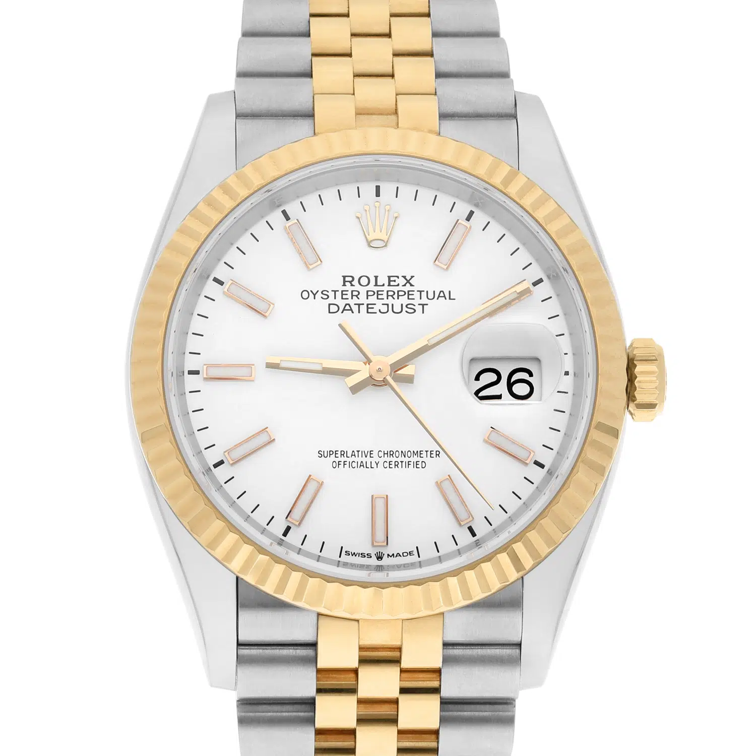 Rolex Datejust 36 18K Yellow Gold Fluted Bezel White Index Dial Jubilee Stainless Steel 126233 - 2020 – image 2