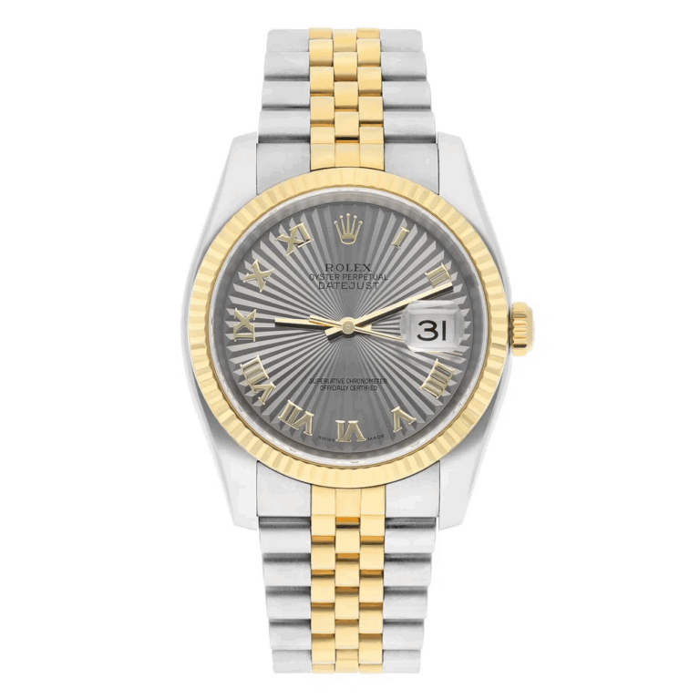 Rolex Datejust 36 Gold/Steel 116233 Silver Sunbeam Rare Dial Jubilee Box Papers