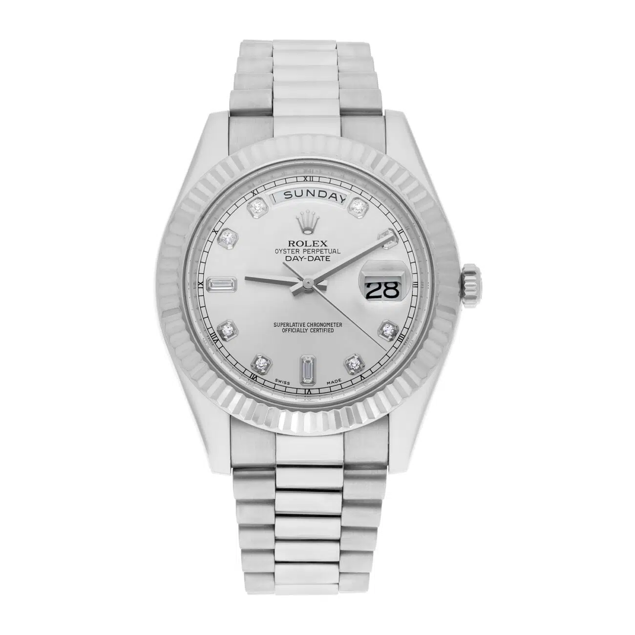 Rolex Day-Date II 218239-0006 41mm White Gold Silver Diamonds Dial - 2010