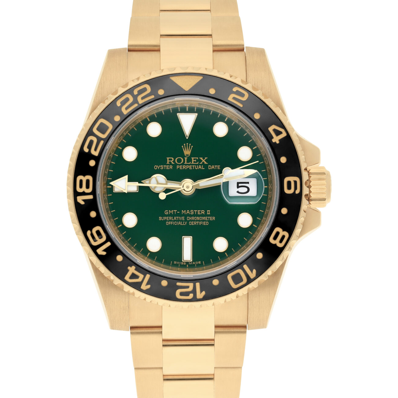 Rolex GMT-Master II 40mm 116718 Oyster Stainless Steel Yellow Gold Green Dial Watch