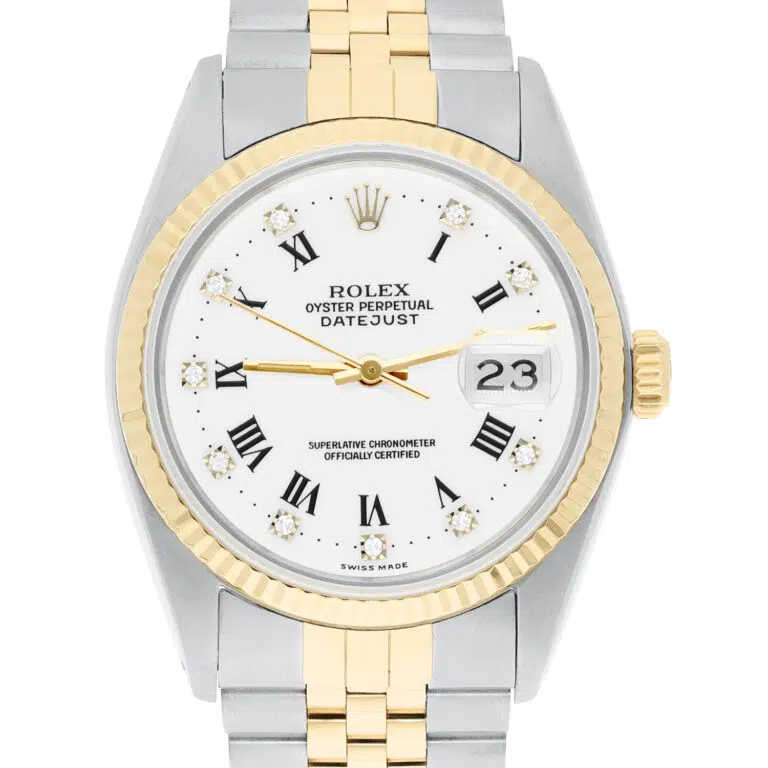 Rolex Datejust 36 with White Roman Diamond Dial - 16233G Fluted Bezel Jubilee Bracelet Watch – image 2