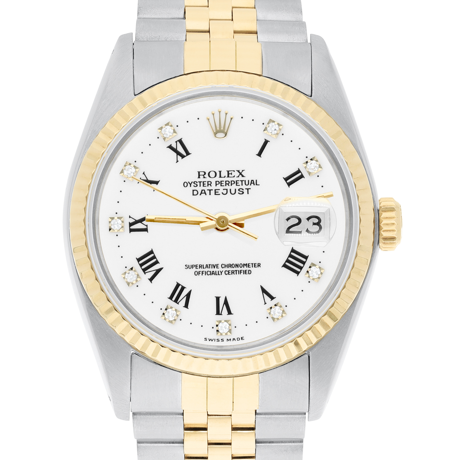 Rolex Datejust 36 with White Roman Diamond Dial - 16233G Fluted Bezel Jubilee Bracelet Watch - Image 2