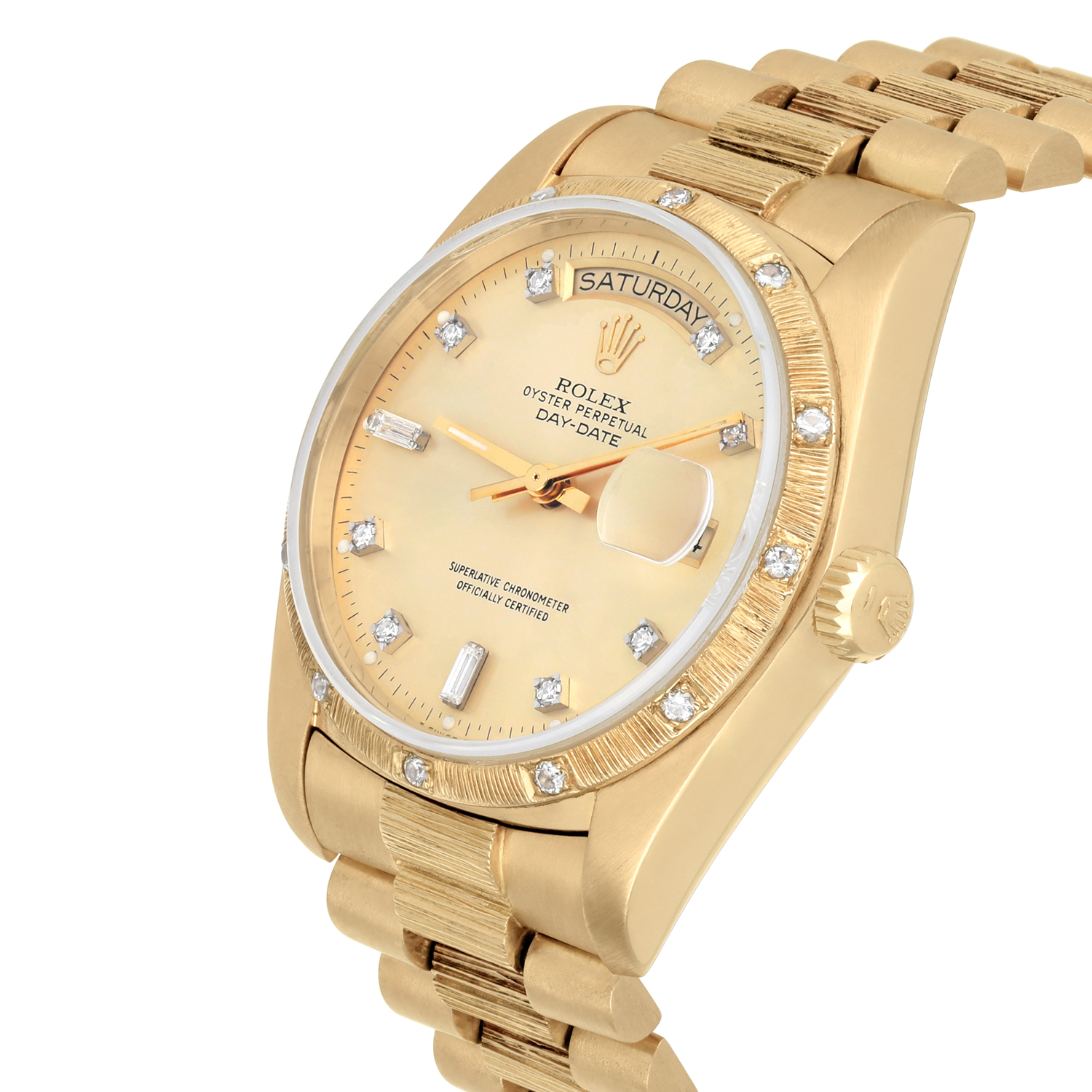 Rolex Day-Date 18238 36mm 18K Yellow Gold Watch Diamond Bezel Champagne Diamond Dial - Image 3