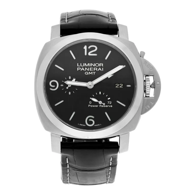Panerai Luminor 1950 3 Days GMT 44mm Stainless Steel With Black Leather Watch Black Dial pam00321