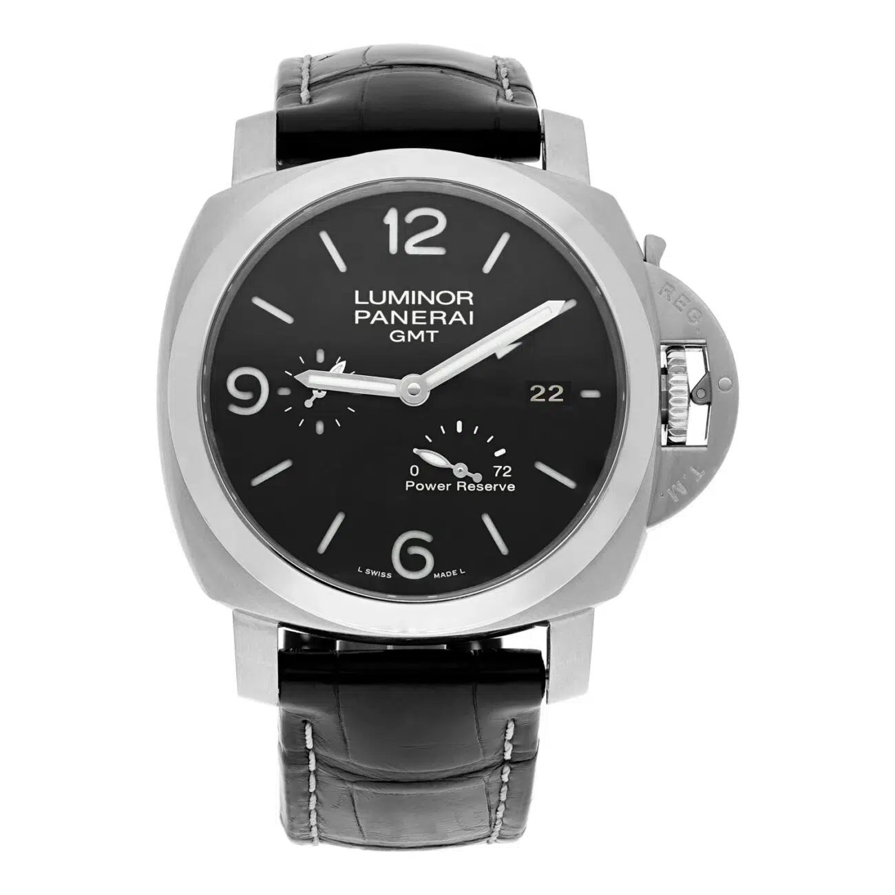 Panerai Luminor 1950 3 Days GMT 44mm Stainless Steel With Black Leather Watch Black Dial pam00321