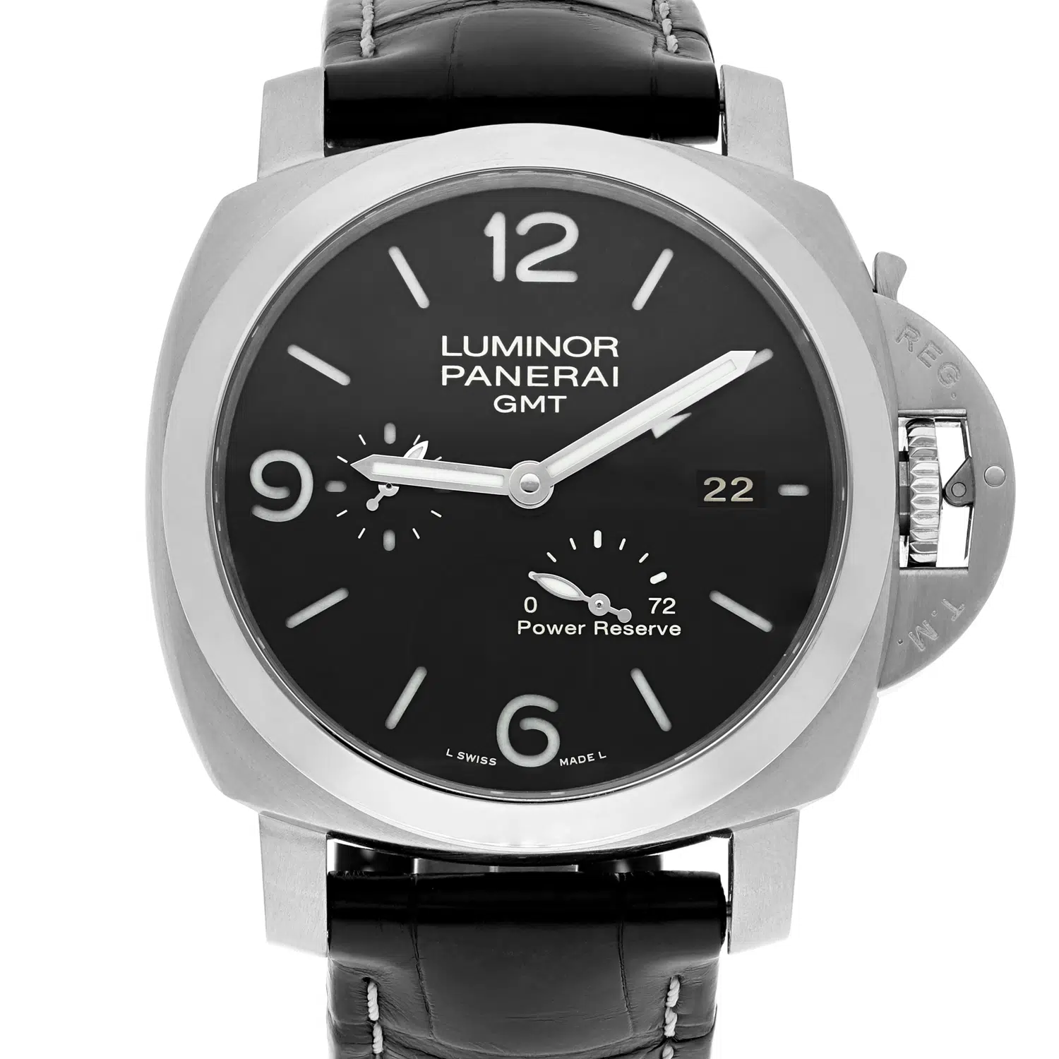 Panerai Luminor 1950 3 Days GMT 44mm Stainless Steel With Black Leather Watch Black Dial pam00321 – image 2