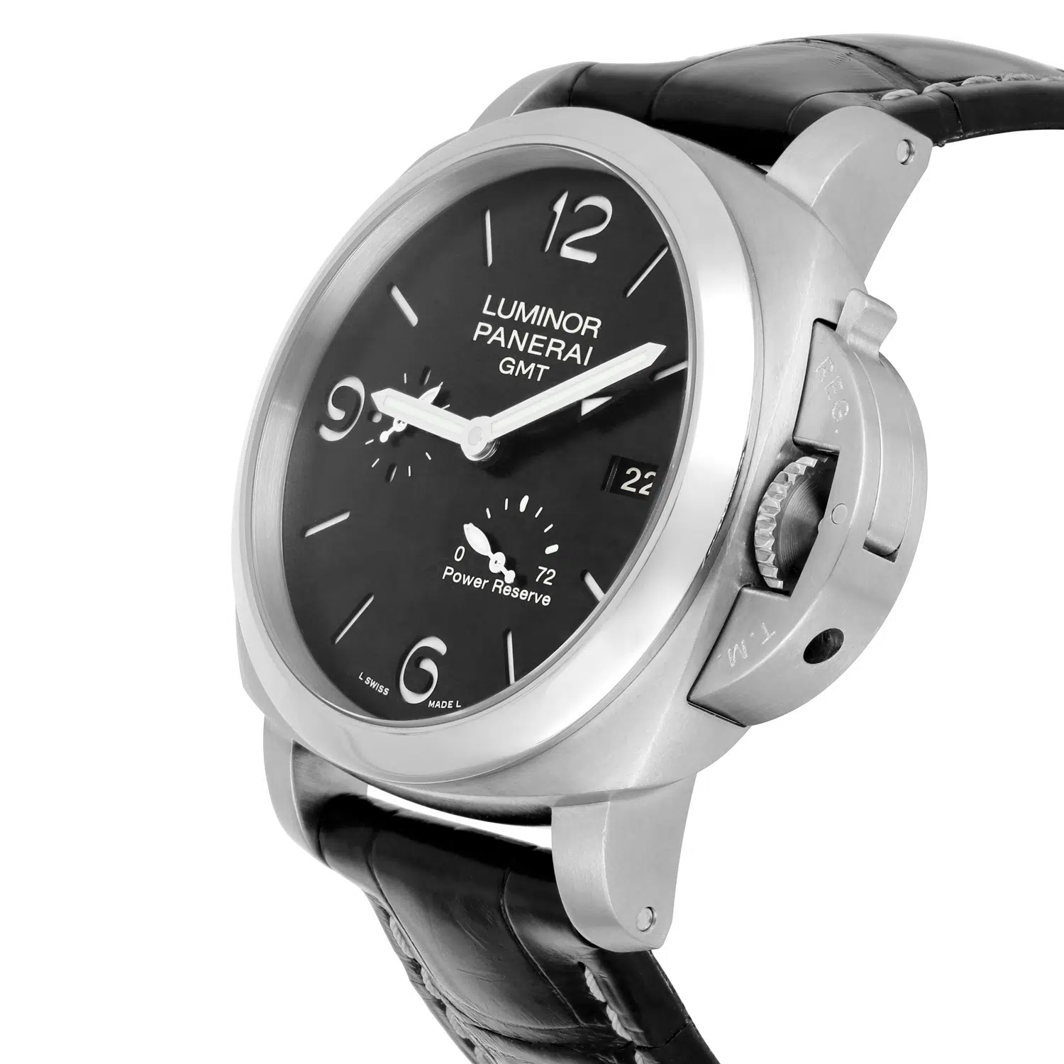 Panerai Luminor 1950 3 Days GMT 44mm Stainless Steel With Black Leather Watch Black Dial pam00321 – image 3