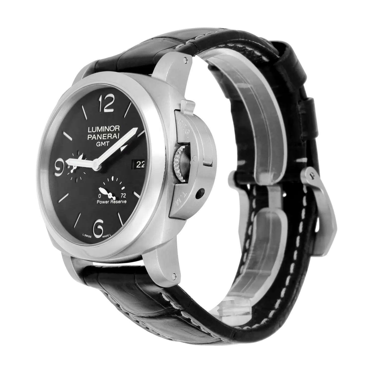 Panerai Luminor 1950 3 Days GMT 44mm Stainless Steel With Black Leather Watch Black Dial pam00321 – image 4