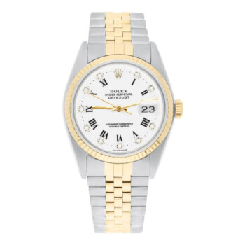 Rolex Datejust 36 with White Roman Diamond Dial – 16233G Fluted Bezel Jubilee Bracelet Watch