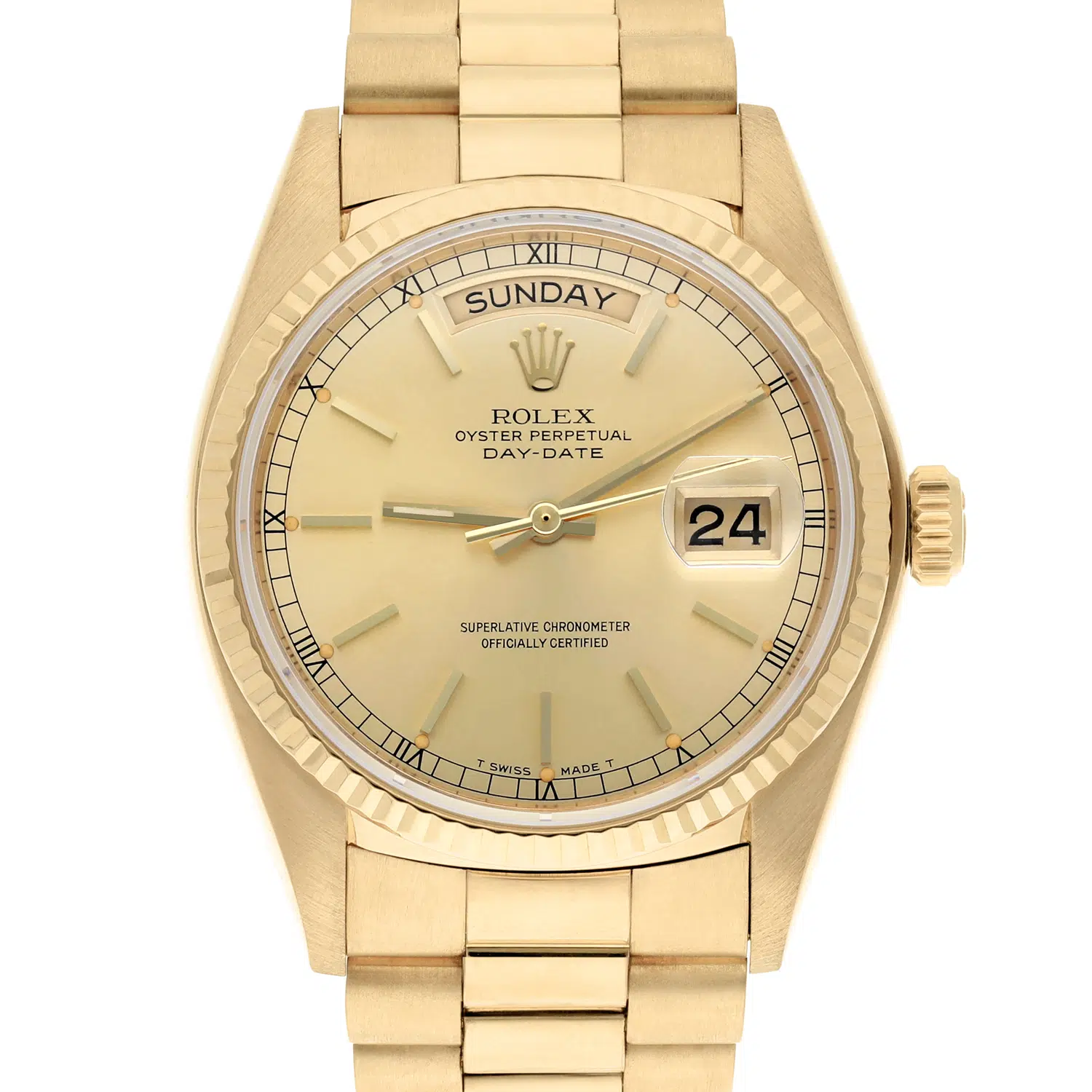Rolex Day-Date 18038 36mm Champagne Dial With President Yellow Gold Bracelet – image 2